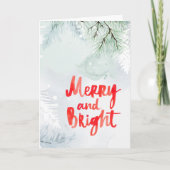 Merry and Bright Waterverf Sneeuwige Dennenboom  Feestdagen Kaart (Voorkant)