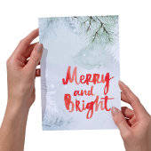 Merry and Bright Waterverf Sneeuwige Dennenboom  Feestdagen Kaart