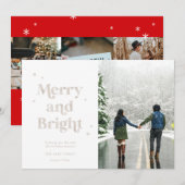 Merry and Bright White Gold Photo Holiday Card Feestdagenkaart (Voorkant / Achterkant)
