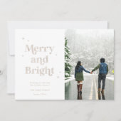 Merry and Bright White Gold Photo Holiday Card Feestdagenkaart (Voorkant)