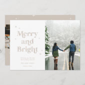 Merry and Bright White Gold Photo Holiday Card Feestdagenkaart (Voorkant / Achterkant)