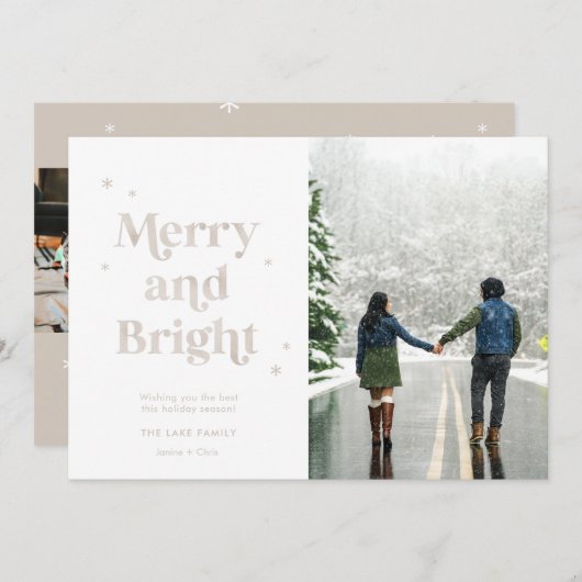 Merry and Bright White Gold Photo Holiday Card Feestdagenkaart (Voorkant / Achterkant)