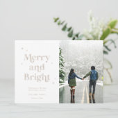 Merry and Bright White Gold Photo Holiday Card Feestdagenkaart (Staand voorkant)