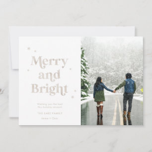 Merry and Bright White Gold Photo Holiday Card Feestdagenkaart