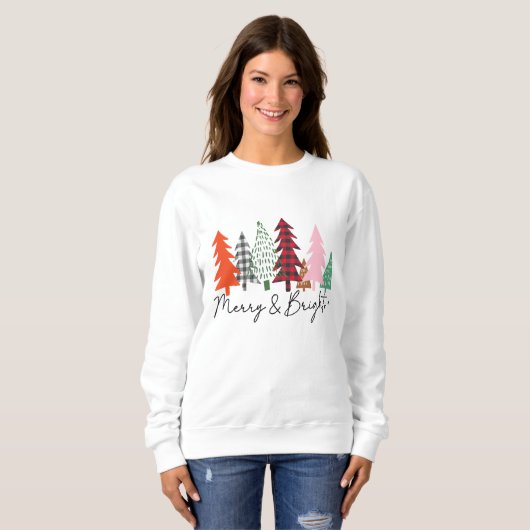 Merry and Bright Winter Forest Pine Trees Xmas Trui (Voorkant volledig)