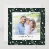Merry and Bright Winter Greenery Photo Square Feestdagenkaart (Voorkant)