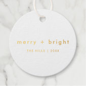 Merry and Bright | Wit en Goud Minimaal Eenvoudig Bedankjes Labels (Voorkant)