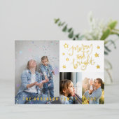 Merry and Bright Wit Goud 4 Persoonlijke Foto's Folie Feestdagenkaart (Staand Voorkant)