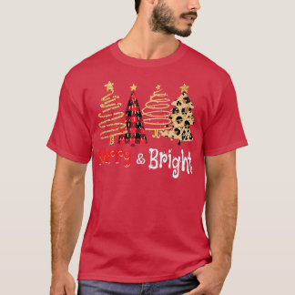 Merry and Bright Women Funny Leopard Pset Christm T-shirt