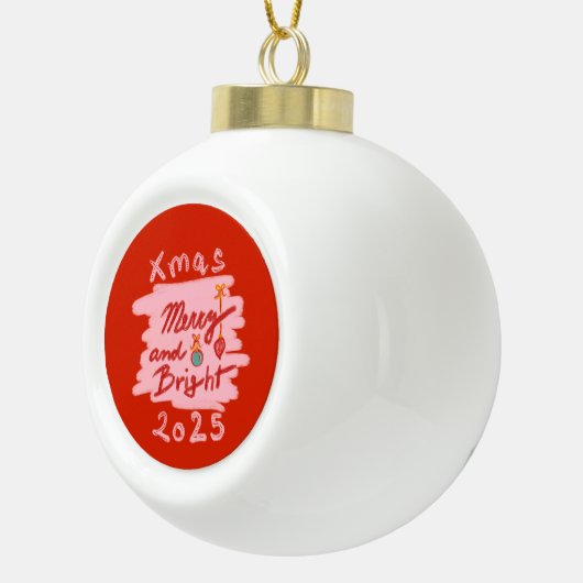 Merry and Bright Xmas 2025 red pink ornament (Rechts)