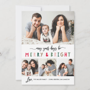Merry and BrightStor 4 Photo Holiday Card - White Feestdagenkaart