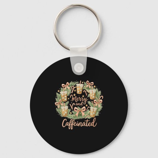 Merry And Caffeinated Christmas Iced Coffee Wreath Sleutelhanger (Voorkant)