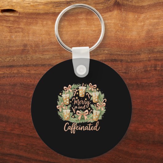Merry And Caffeinated Christmas Iced Coffee Wreath Sleutelhanger (Voorkant)