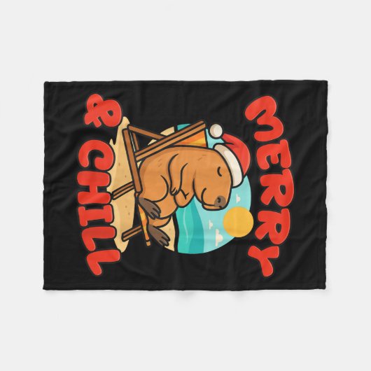 Merry And Chill Capybara _ Funny Cute Capybara San Fleece Deken (Voorkant (Horizontaal))