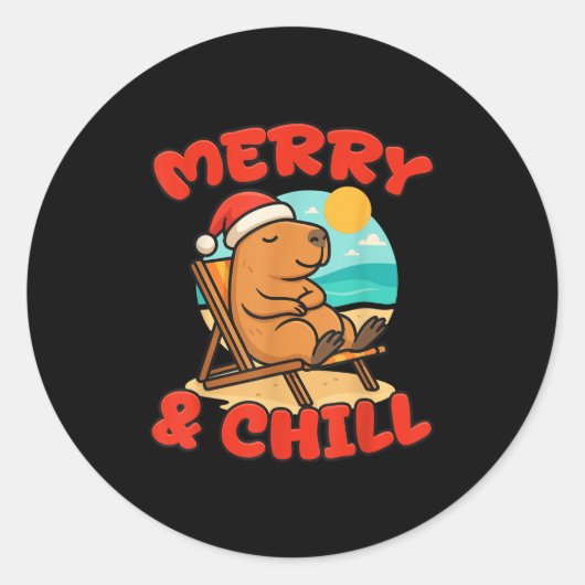 Merry And Chill Capybara _ Funny Cute Capybara San Ronde Sticker (Voorkant)
