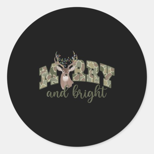Merry And Christmas Bright Camouflage Reindeer Xma Ronde Sticker (Voorkant)