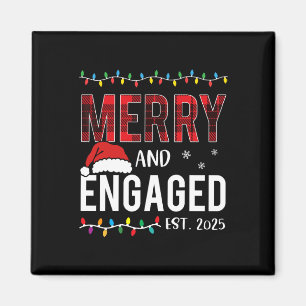 Merry and Engaged 2025 Red Plaid Matching Christma Magneet