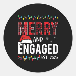 Merry and Engaged 2025 Red Plaid Matching Christma Ronde Sticker