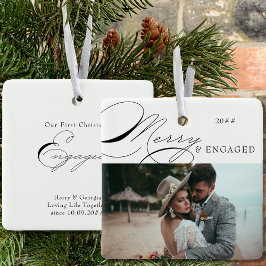 Merry and Engaged Photo and Elegant Calligraphy Keramisch Ornament