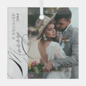 Merry and Engaged Script Vertical Photo Snowflake Glas Ornament (Voorkant)