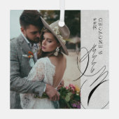 Merry and Engaged Script Vertical Photo Snowflake Glas Ornament (Achterkant)