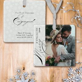 Merry and Engaged Script Vertical Photo Snowflake Keramisch Ornament