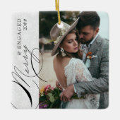 Merry and Engaged Script Vertical Photo Snowflake Keramisch Ornament (Voorkant)
