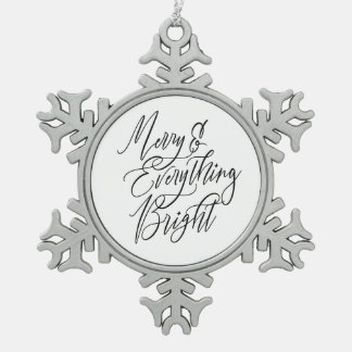 Merry and Everything Bright Black and White Tin Sneeuwvlok Ornament