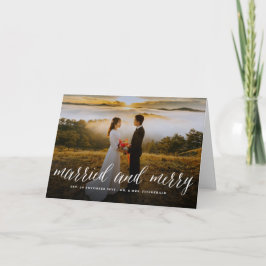 Merry and getrouwde Simple Script Photo Wedding Feestdagen Kaart