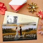 Merry and getrouwde Simple Script Photo Wedding Feestdagenkaart