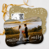 Merry and getrouwde Simple Script Photo Wedding Feestdagenkaart