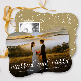 Merry and getrouwde Simple Script Photo Wedding Feestdagenkaart