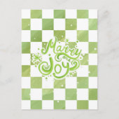Merry and Joy Green Checkered Holiday Postcard Briefkaart (Voorkant)
