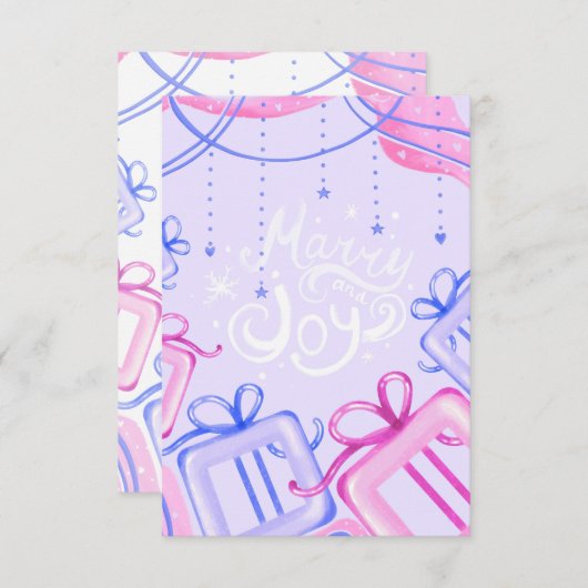 Merry and Joy Pastel Holiday Card with Gift Boxes Bedankkaart (Voorkant / Achterkant)