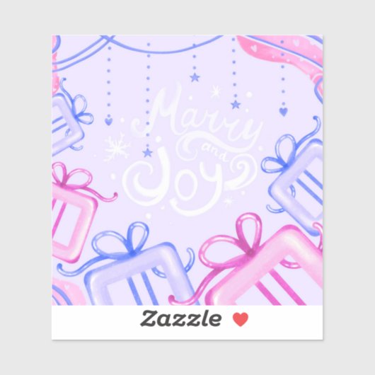 Merry and Joy Pastel Holiday Sticker with Gifts (Vel)