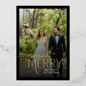 Merry and Married 3 foto's Passen getrouwd Kerst Folie Feestdagenkaart (Voorkant)