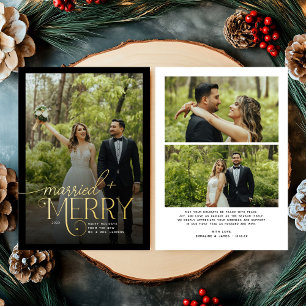 Merry and Married 3 foto's Passen getrouwd Kerst Folie Feestdagenkaart