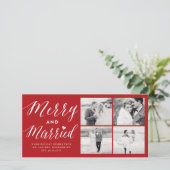 Merry and Married 4 Foto Collage Modern Wedding Feestdagenkaart (Staand voorkant)