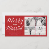 Merry and Married 4 Foto Collage Modern Wedding Feestdagenkaart (Voorkant)
