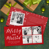Merry and Married 4 Foto Collage Modern Wedding Feestdagenkaart
