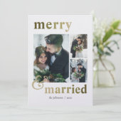Merry and Married 4 Photo Collage Winter Christmas Feestdagenkaart (Staand voorkant)