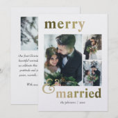 Merry and Married 4 Photo Collage Winter Christmas Feestdagenkaart (Voorkant / Achterkant)
