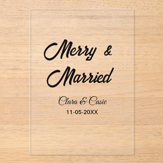 Merry and married add couple Name date holidayChr Acryl Uitnodigingen (Voorkant)