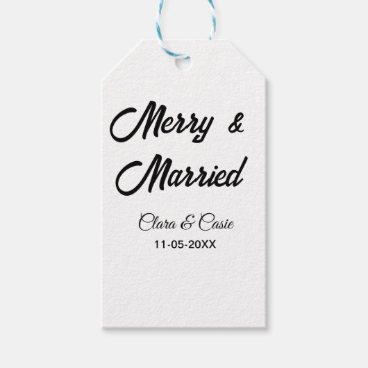 Merry and married add couple Name date holidayChr Cadeaulabel (Voorkant)