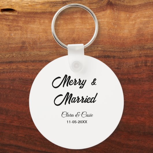 Merry and married add couple Name date holidayChr Sleutelhanger (Achterkant)