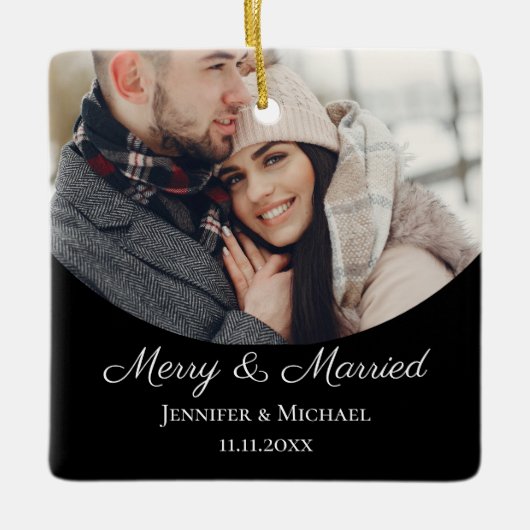 merry and married arch photo black chic keramisch ornament (Voorkant)