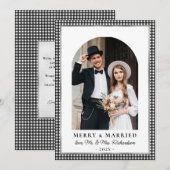 Merry and Married Arch Photo Black White Plaid  Feestdagenkaart (Voorkant / Achterkant)