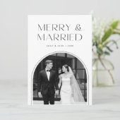 Merry And Married Black And White Photo Christmas Feestdagenkaart (Staand voorkant)