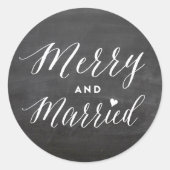 Merry and Married Black Chalkboard Holiday Weddens Ronde Sticker (Voorkant)