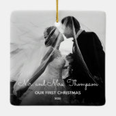 Merry and Married Calligraphy Newlyweds Modern Keramisch Ornament (Achterkant)